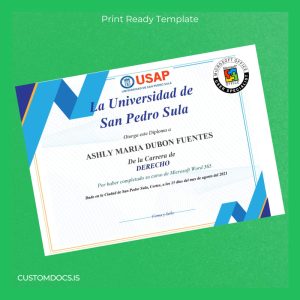 custom Honduras Universidad de San Pedro Sula Diploma in Microsoft Word 365 in Law File Preview - CustomDocs