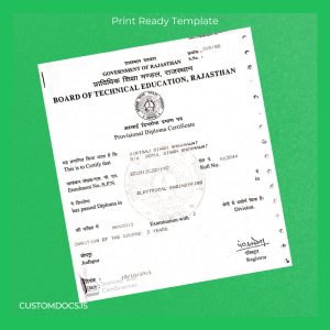 custom India Board of Technical Education Rajasthan Diploma in Electrical Engineering Template File Preview - CustomDocs