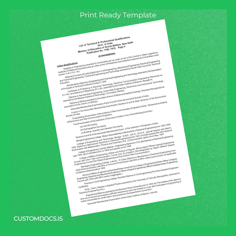 custom India Government of India Ministry of Education Degree Diploma Equivalent File Preview - CustomDocs