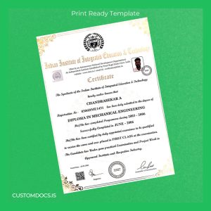 custom India Indian Institute of Integrated Education & Technology Diploma in Mechanical Engineering Template File Preview - CustomDocs