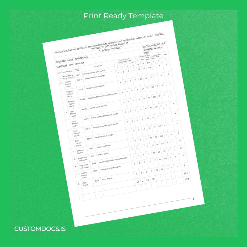 Custom India State Board of Technical Education Kerala Diploma in Architecture Template page 6 File Preview - CustomDocs