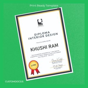 custom India Unik Careers Diploma in Interior Design Template File Preview - CustomDocs