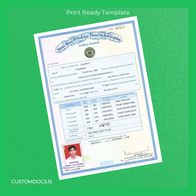 custom India Vasavi Polytechnic-Banganapally Diploma in Mechanical Engineering Template File Preview - CustomDocs