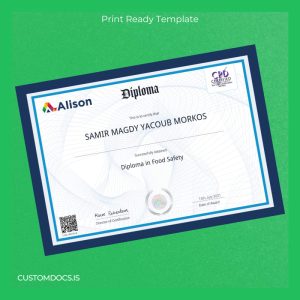 custom Ireland Alison Diploma in Food Safety Template File Preview - CustomDocs