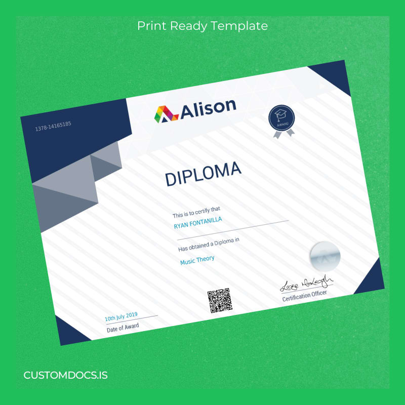 custom Ireland Alison Diploma in Music Theory Template File Preview - CustomDocs