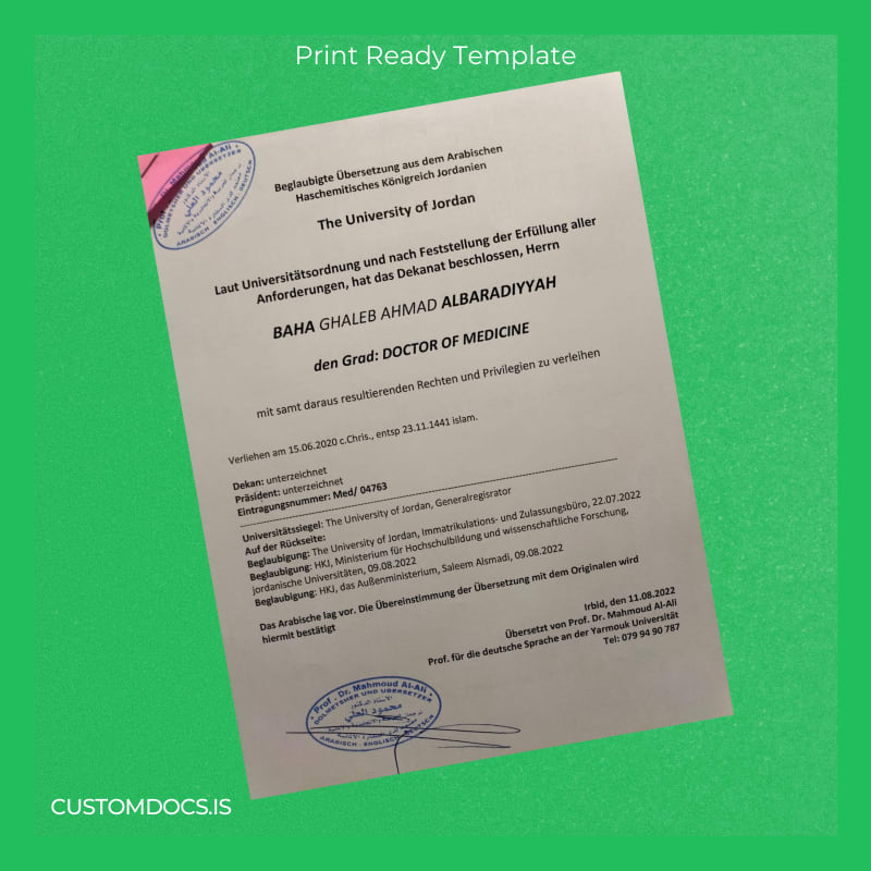 custom Jordan University of Jordan Doctor of Medicine Template File Preview - CustomDocs