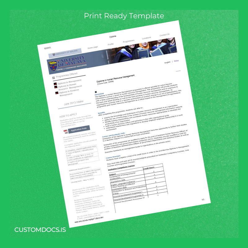 custom Malaysia University of Malaya Diploma in Human Resource Management Template File Preview - CustomDocs