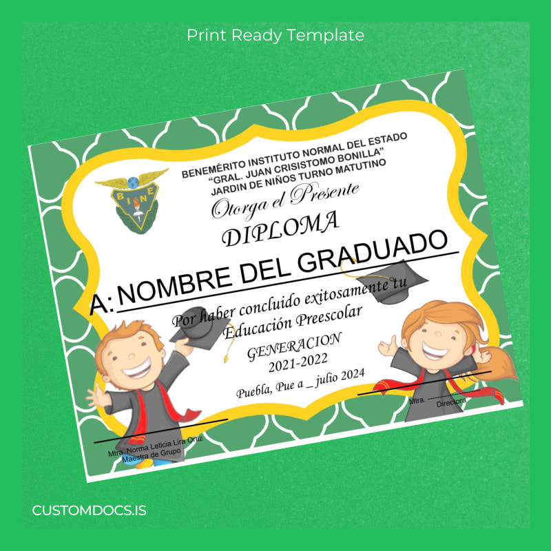 custom Mexico Benemérito Instituto Normal del Estado Gral. Juan Crisostomo Bonilla Preschool Education Diploma File Preview - CustomDocs
