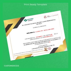 custom Mexico CONALEP Campeche Diploma in Advanced Digital Document Preparation File Preview - CustomDocs