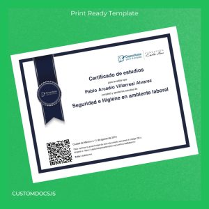 custom Mexico Capacitáte para el Empleo Certificate of Studies in Occupational Safety and Hygiene Template File Preview - CustomDocs