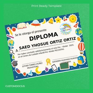 custom Mexico Centro de Cuidado Infantil Pre-Kínder Pecositas Pre-Kinder Diploma File Preview - CustomDocs