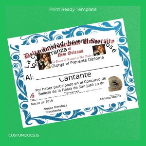 custom Mexico Community of San José de Carranza Diploma Template File Preview - CustomDocs