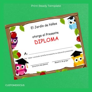 custom Mexico El Jardín de Niños Preescolar Diploma Template File Preview - CustomDocs
