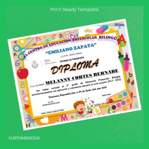 custom Mexico Emiliano Zapata Center Bilingual Preschool Diploma File Preview - CustomDocs