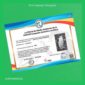 custom Mexico Environmental Official Certificate of the XXXVIII Antarctic Campaign File Preview - CustomDocs