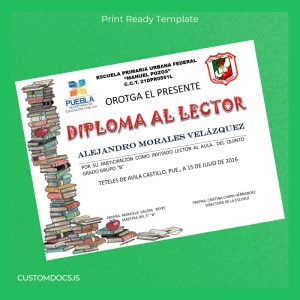 custom Mexico Escuela Primaria Urbana Federal Manuel Pozos Diploma al Lector Template File Preview - CustomDocs