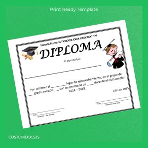 custom Mexico Escuela Primaria _XXXXXXX XXXX XXXXXXX_ T.V. Diploma Template File Preview - CustomDocs