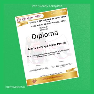 custom Mexico Escuela Secundaria Estatal Diploma Template File Preview - CustomDocs