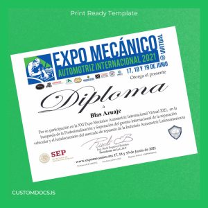 custom Mexico Expo Mecánico Automotriz International Diploma Template File Preview - CustomDocs