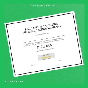 custom Mexico Faculty of Mechanical Engineering Latin American Diploma Template File Preview - CustomDocs