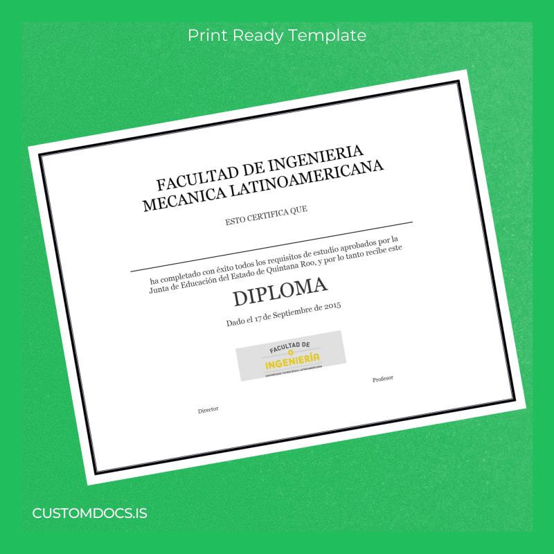 custom Mexico Faculty of Mechanical Engineering Latin American Diploma Template File Preview - CustomDocs