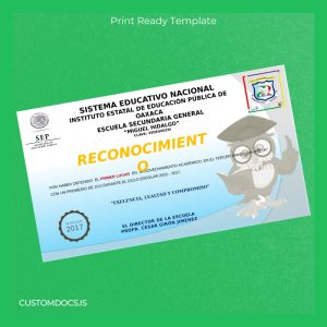 custom Mexico Instituto Estatal de Educación Pública de Oaxaca Recognition Certificate File Preview - CustomDocs