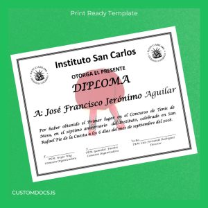 custom Mexico Instituto San Carlos Table Tennis Diploma File Preview - CustomDocs