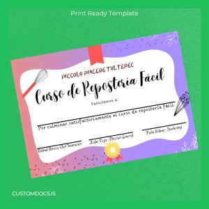 custom Mexico Piccolo Piacere Tultepec Certificate of Completion in Easy Pastry Course Template File Preview - CustomDocs
