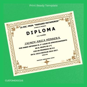 custom Mexico School _Mariano Matamoros_ Diploma Certificate File Preview - CustomDocs