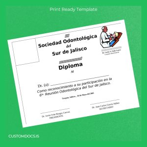 custom Mexico Sociedad Odontológica del Sur de Jalisco Diploma Template File Preview - CustomDocs