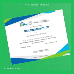 custom Mexico Tamaulipas Recognition Certificate Template File Preview - CustomDocs