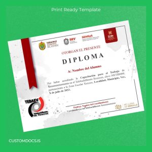 custom Mexico Telebachillerato de Veracruz Diploma in Work Training Certificate File Preview - CustomDocs