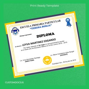 custom Mexico Teresa Borja Primary School Diploma File Preview - CustomDocs