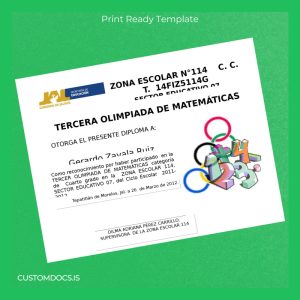 custom Mexico Zona Escolar 114 Diploma in Mathematics Template File Preview - CustomDocs