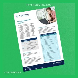custom New Zealand Open Polytechnic Graduate Diploma in Business Level 7 Template File Preview - CustomDocs