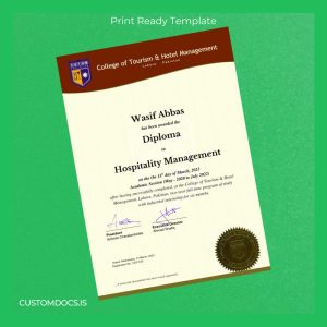 custom Pakistan Cothm College Diploma in Hospitality Management File Preview - CustomDocs