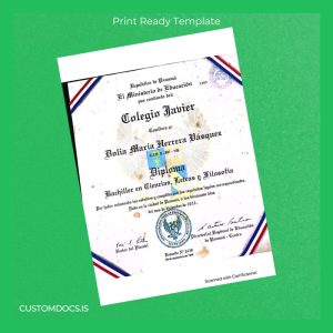 custom Panama Colegio Javier Bachelor in Sciences, Arts, and Philosophy Diploma File Preview - CustomDocs