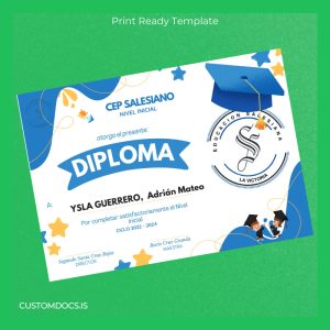 custom Peru CEP Salesiano Diploma Certificate File Preview - CustomDocs