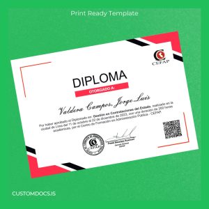 custom Peru Centro de Formación en Administración Pública Diploma in State Contract Management Template File Preview - CustomDocs