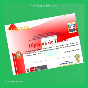 custom Peru Colegio Emblemático Mariano Melgar Honor Diploma Template File Preview - CustomDocs