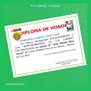 custom Peru Diploma of Honor Template File Preview - CustomDocs
