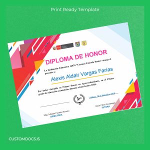 custom Peru Educational Institution 14870 _Carmen Estrada Panta_ Honor Diploma Template File Preview - CustomDocs