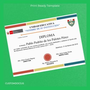 custom Peru Educational Institution Diploma for Completion of Fifth Year of General Basic Education File Preview - CustomDocs