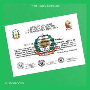 custom Peru Ejército del Perú Diploma Template File Preview - CustomDocs