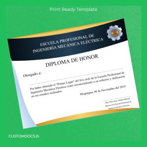 custom Peru Escuela Profesional de Ingeniería Mecánica Eléctrica Diploma of Honor Template File Preview - CustomDocs