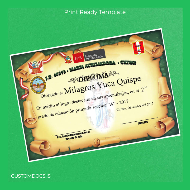 custom Peru I.E. 40875 Maria Auxiliadora Diploma in Primary Education File Preview - CustomDocs