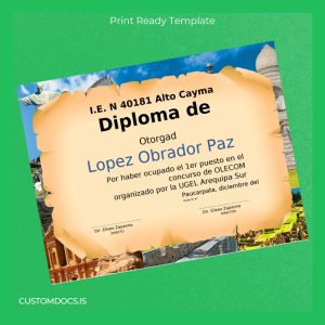 custom Peru I.E. N 40181 Alto Cayma Diploma Template File Preview - CustomDocs