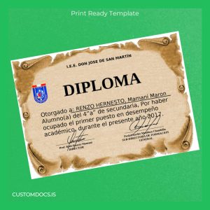 custom Peru I.E.E. Don Jose de San Martin High School Diploma File Preview - CustomDocs