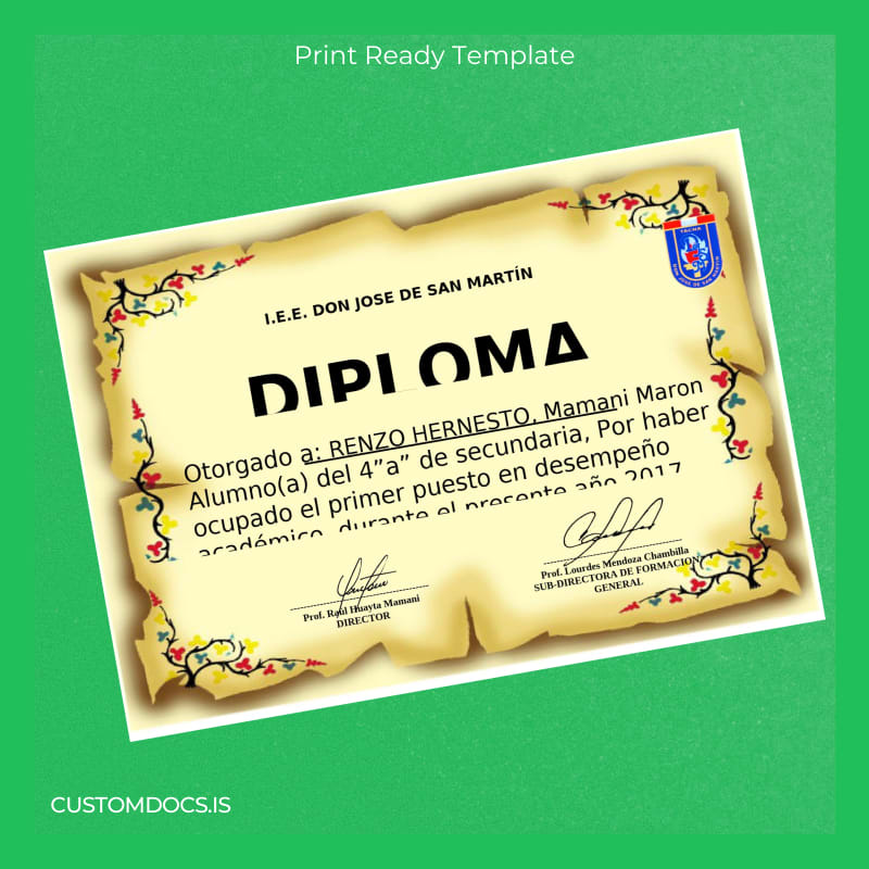 Custom Peru I.E.E. Don Jose de San Martin High School Diploma page 2 File Preview - CustomDocs