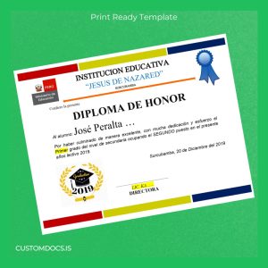 custom Peru Institución Educativa _Jesús de Nazared_ Honor Diploma Certificate File Preview - CustomDocs